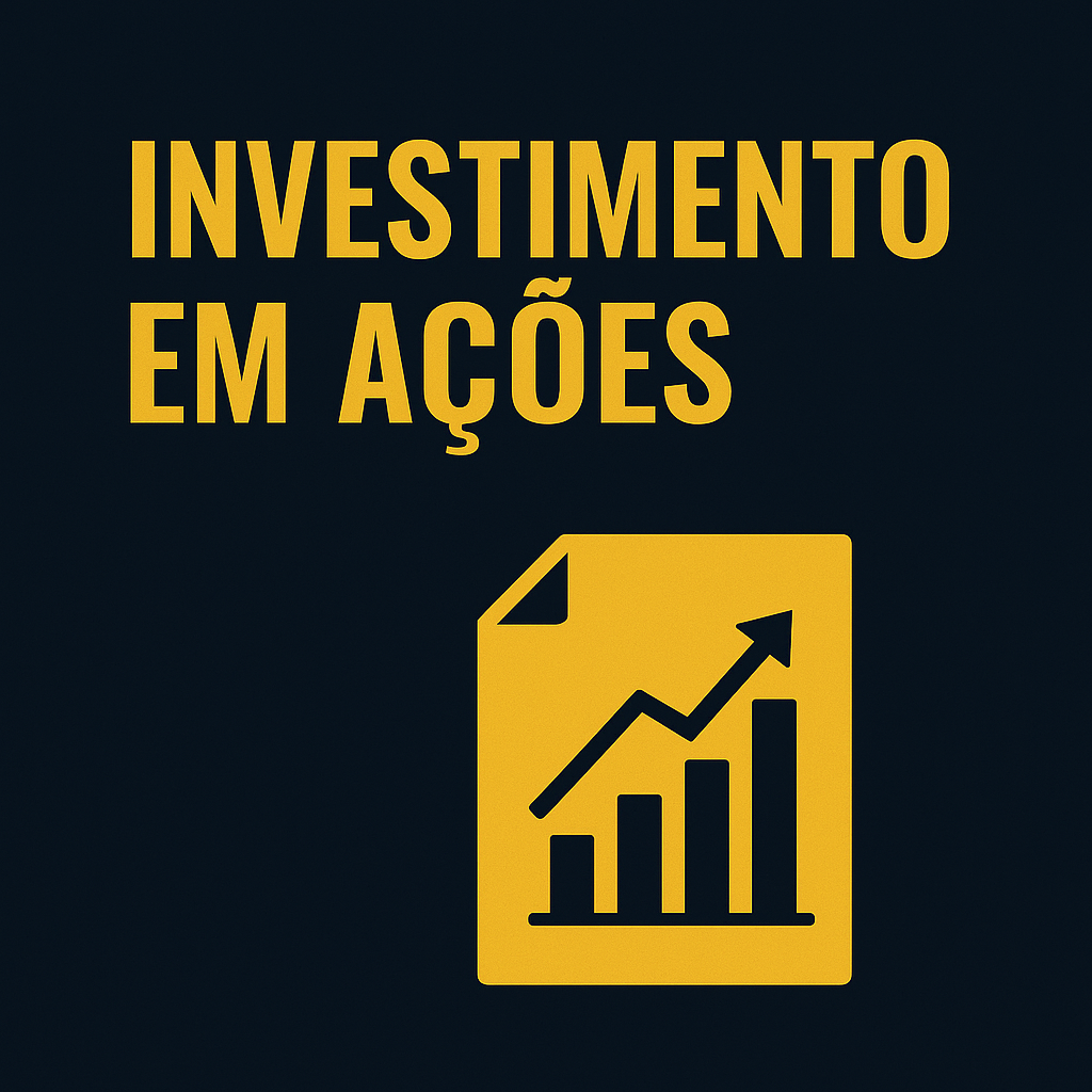 Ícone minimalista de investimento em acções com gráfico ascendente em amarelo sobre fundo escuro