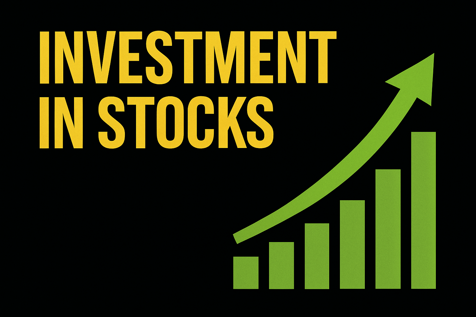 Illustration about stock investing with an upward green chart on a black background.