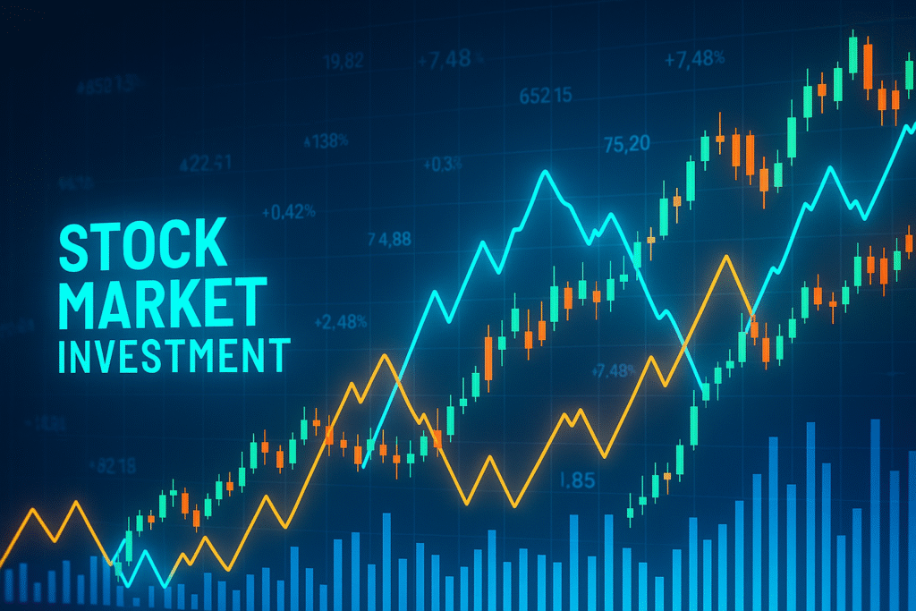 Colorful financial charts and market data illustrating stock market investment trends