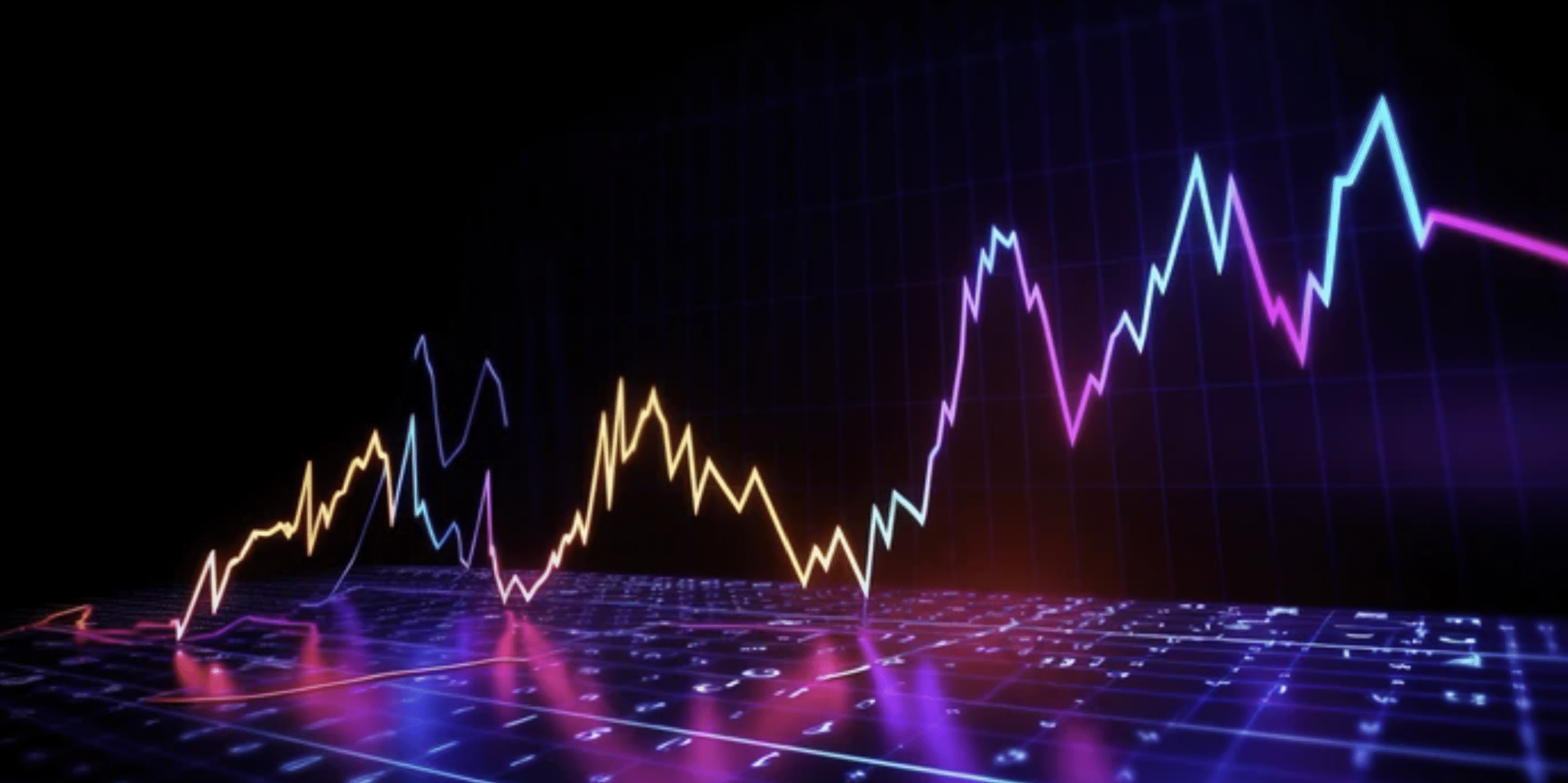 Gráfico de preços do mercado de acções com linhas de tendência e variações de valor